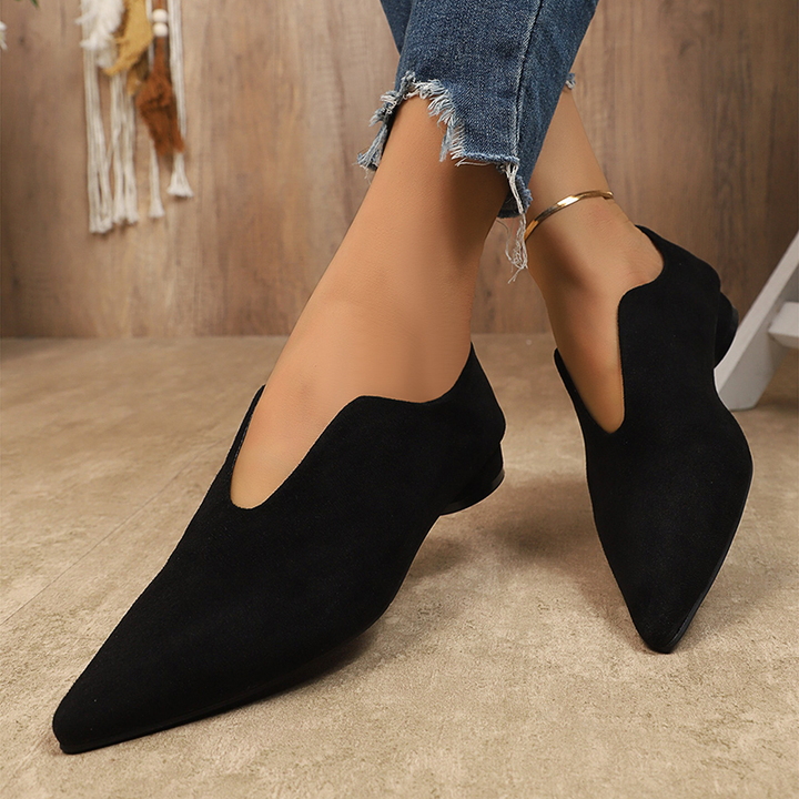 Women Pointed Toe V‑Cut Slip On Low Flat Shoes