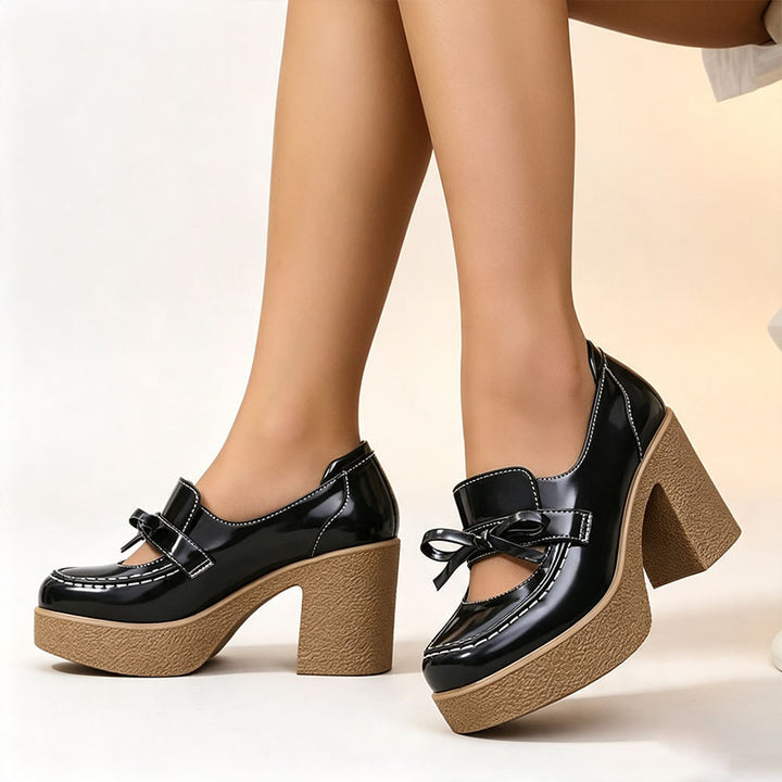 Retro bow platform high heels