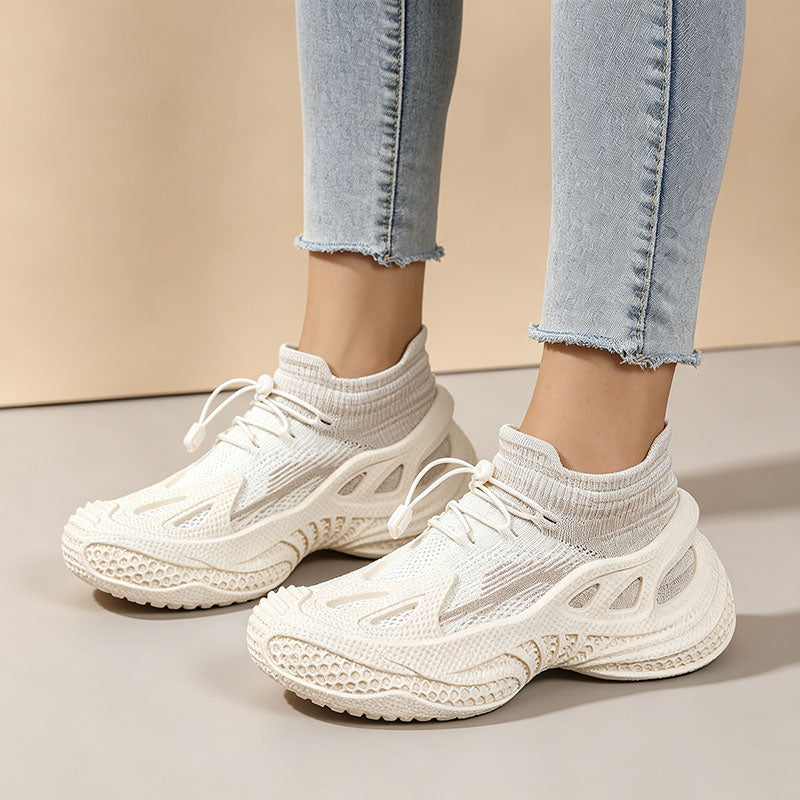 Stylish drawstring mesh platform sneakers
