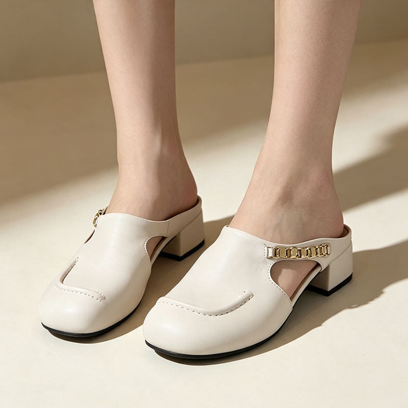 Casual Cut-Out Block-Heel Mules