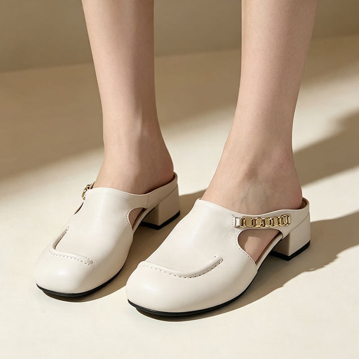 Casual Cut-Out Block-Heel Mules