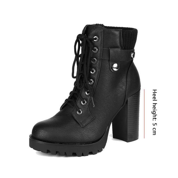 Women’s lace-up platform ankle boots with block heels
