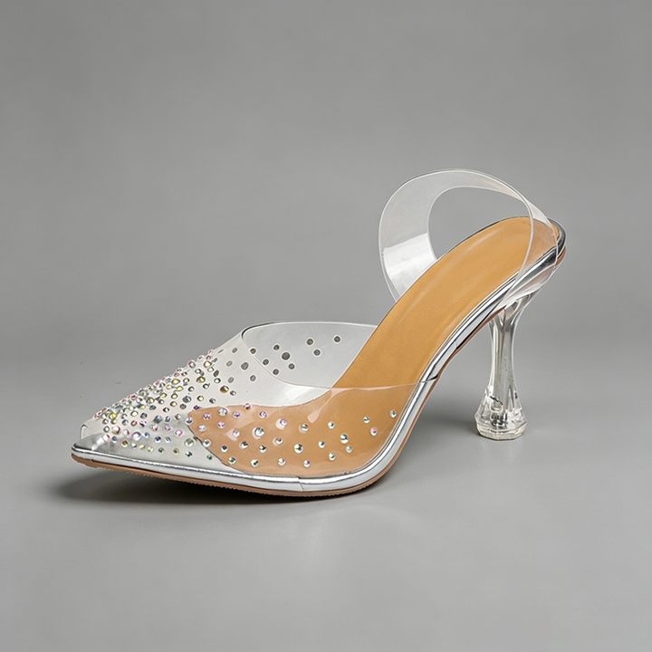 Closed-Toe Stiletto Sandals with Full Rhinestone Embellishment