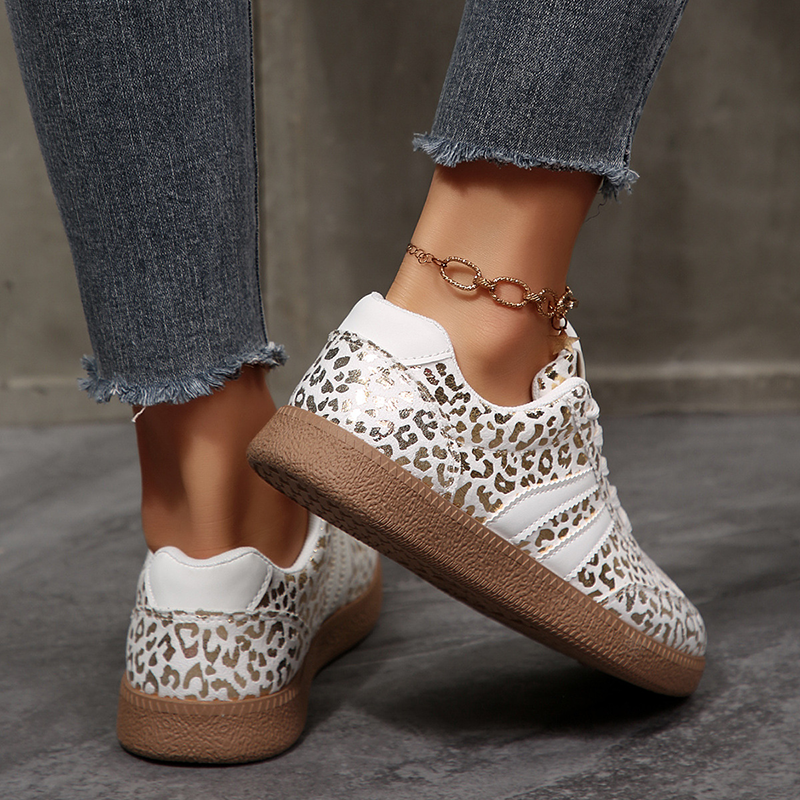 Glossy iridescent leopard-print low-top sneakers