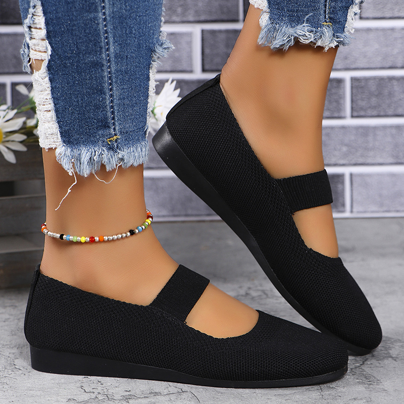 Knit Mary Jane Round Toe Flat Shoes