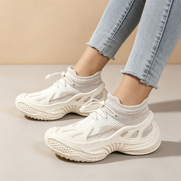 Stylish drawstring mesh platform sneakers