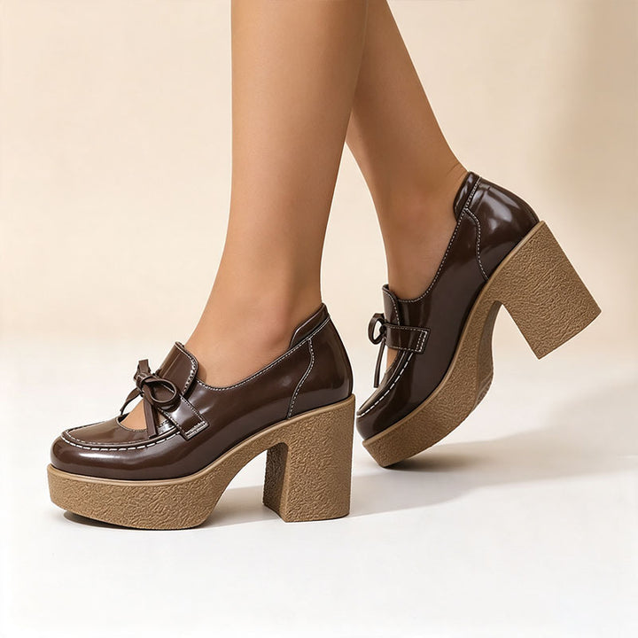 Retro bow platform high heels