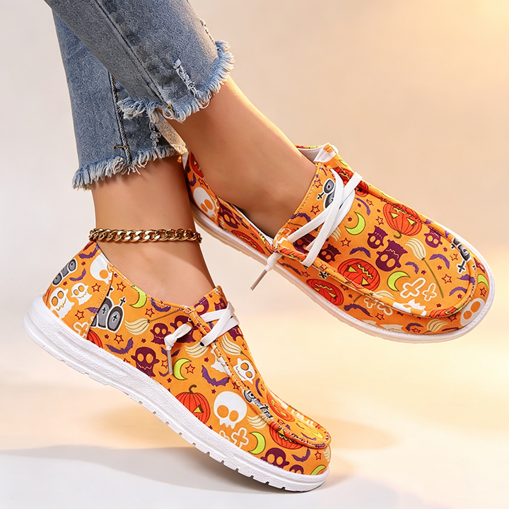 Halloween Skull and Pumpkin Print Slip-On Canvas Shoes