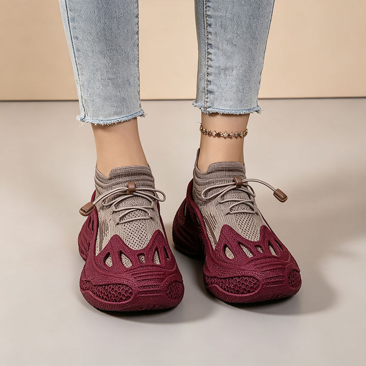 Stylish drawstring mesh platform sneakers