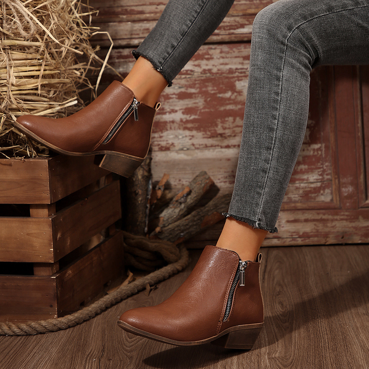 Side Zipper Block Heel Ankle Boots