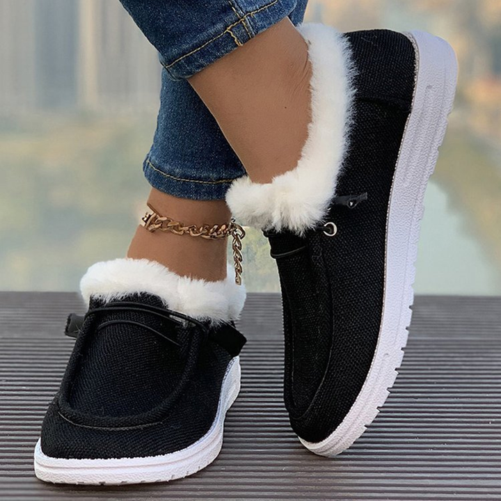 Retro Canvas Platform Loafers with Plush Trim