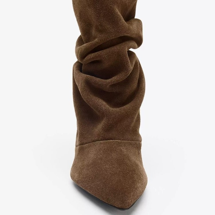 Slouchy Pointed Toe Kitten Heel Ankle Boots