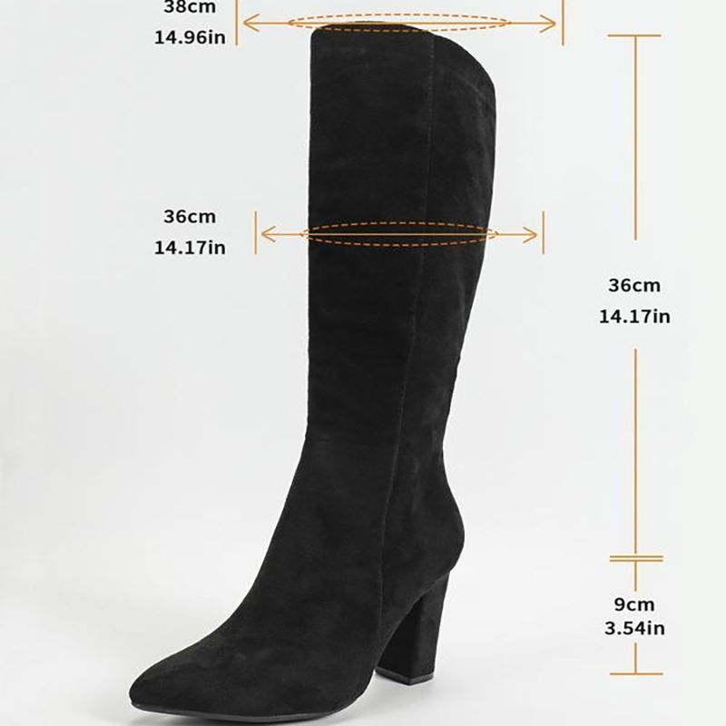 Pointed Toe Block Heel Knee High Boots