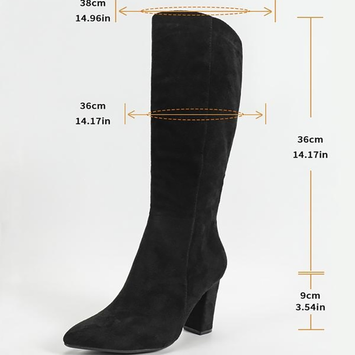 Pointed Toe Block Heel Knee High Boots