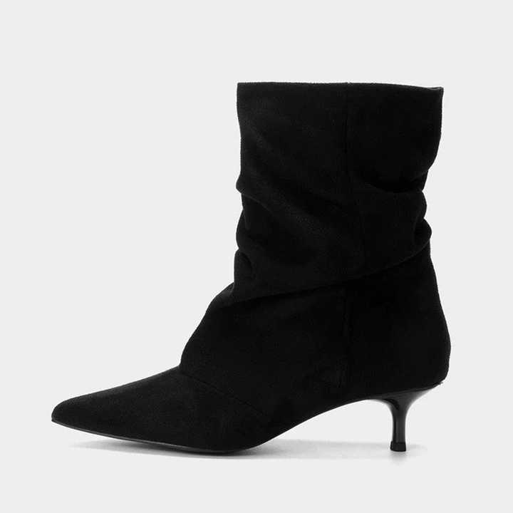 Slouchy Pointed Toe Kitten Heel Ankle Boots