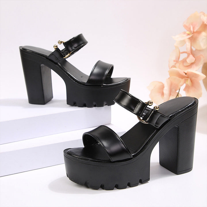 One-strap platform chunky heel high heels