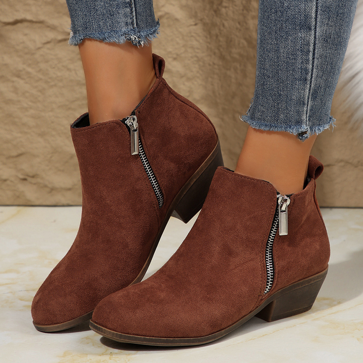 Side Zipper Block Heel Ankle Boots