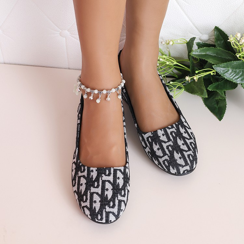 Round Toe Printed Slip-On Ballet Flats