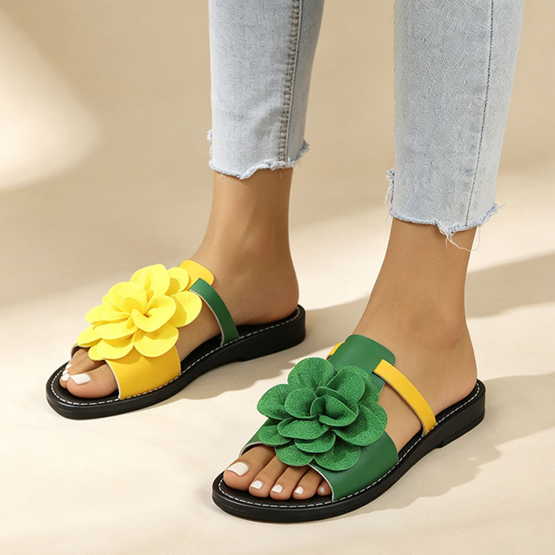 Color-block floral sandals