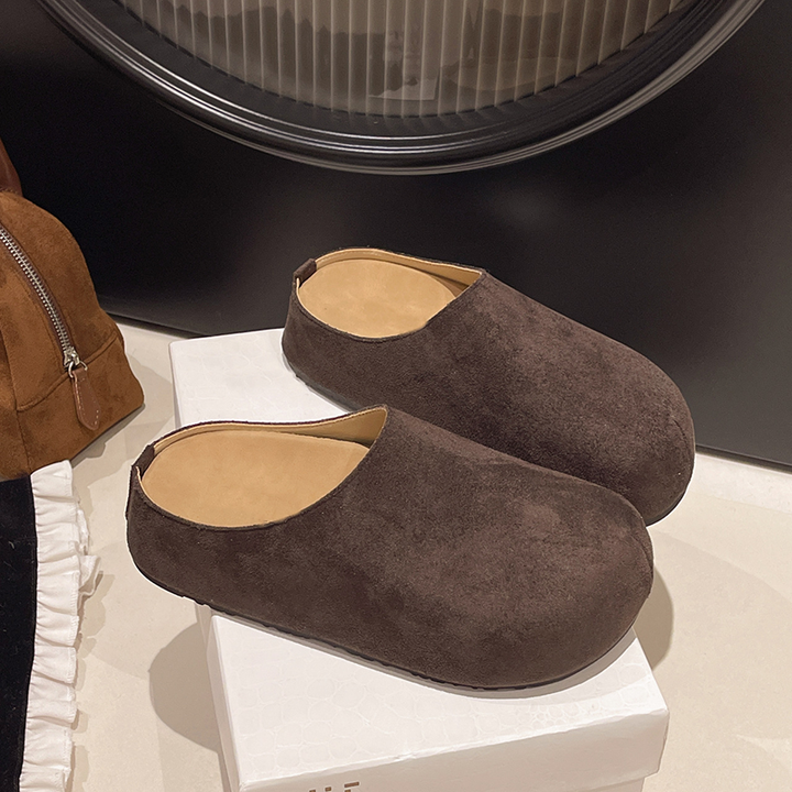 Retro-Chic Platform Suede Backless Slippers with Hidden Height-Increasing Feature