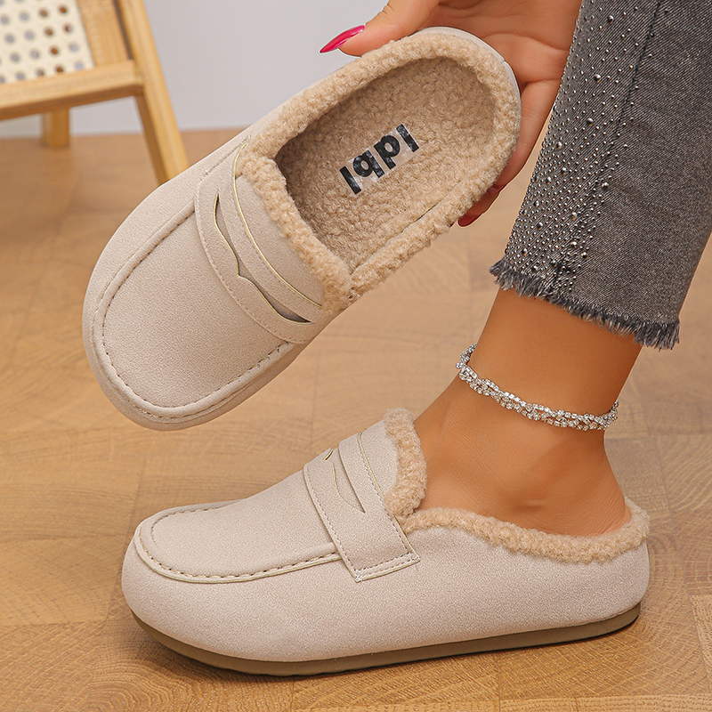 Women Fleece Lined Slip‑On Moccasin Mule Slippers