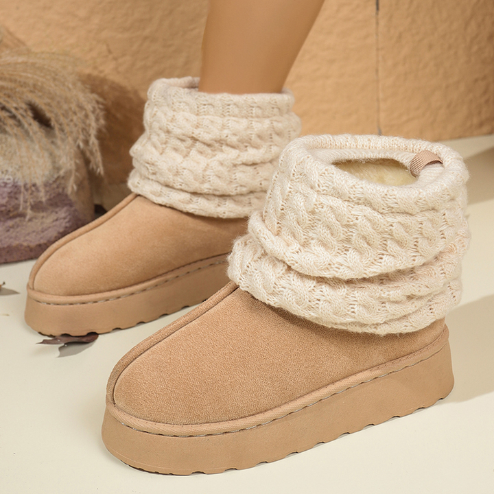 Women Cable Knit Cuff Platform Winter Boots