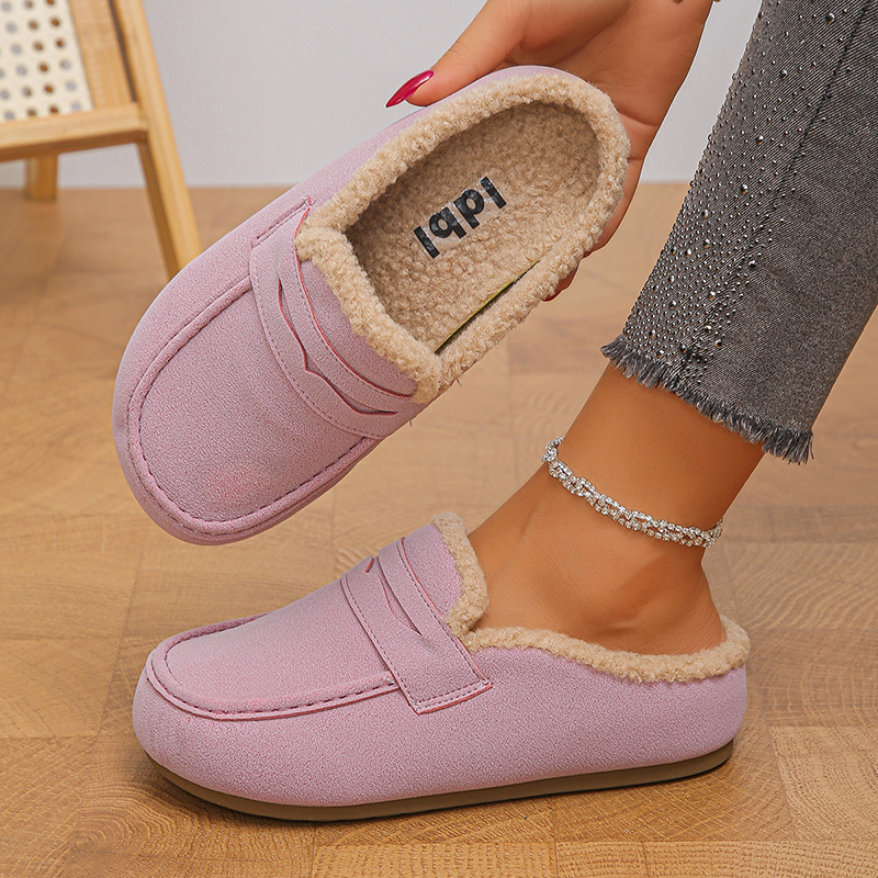 Women Fleece Lined Slip‑On Moccasin Mule Slippers