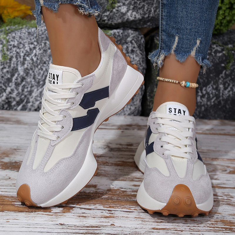 Retro Color Block Platform Sneakers for Women