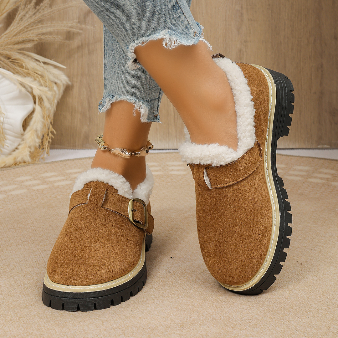 Women Fleece Lined Buckle Platform Loafers