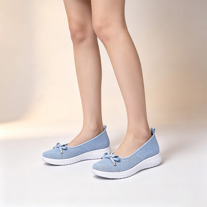 Women Bow Knit Slip On Wedge Casual Shoes
