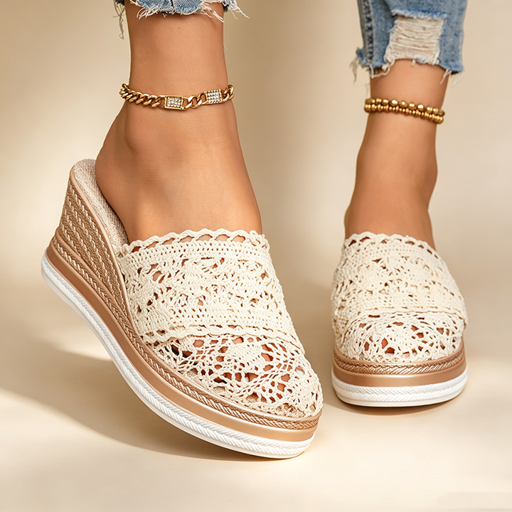 Crochet Lace Espadrille Wedge Mules