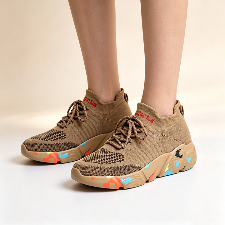 Colorful Camouflage Platform Breathable Stretch-Knit Casual Sneakers