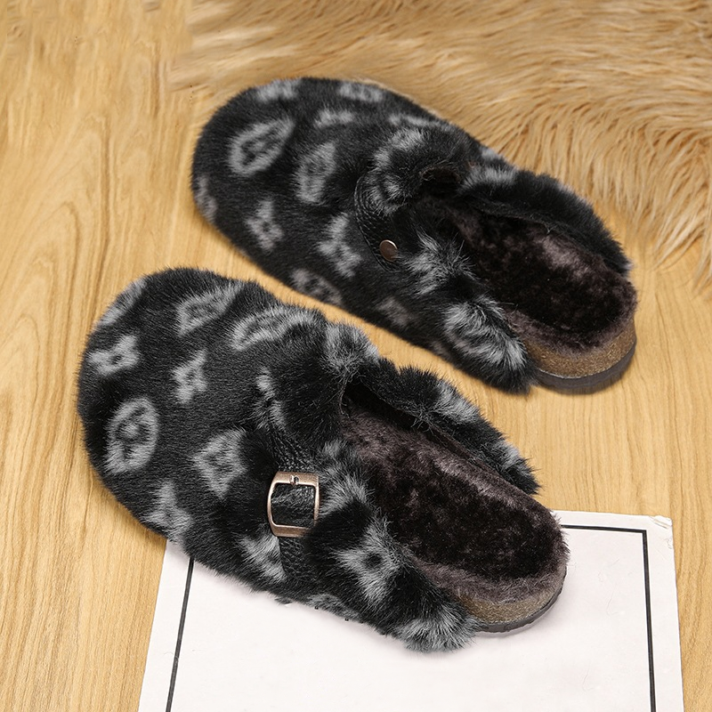 Fluffy Pattern Mules with Buckle
