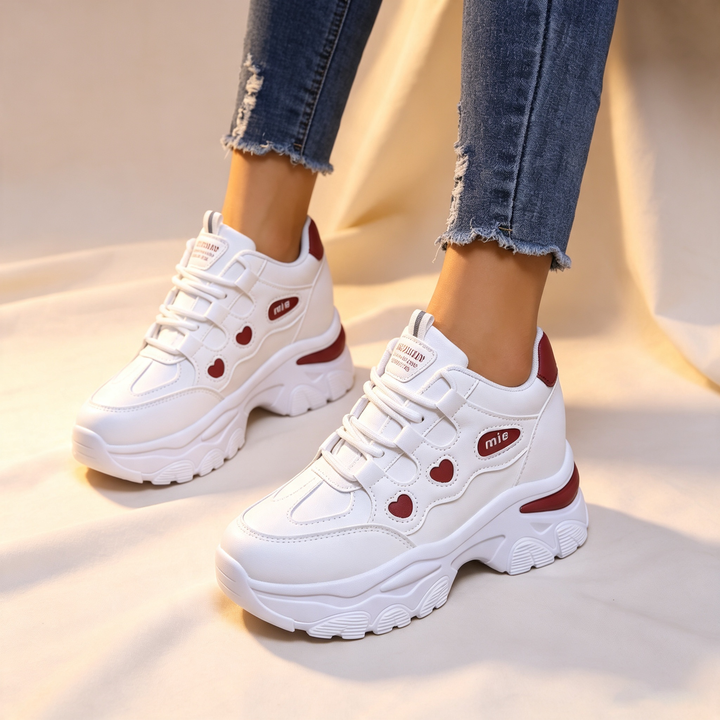 Soft Heart Detail Hidden Wedge Platform Sneakers