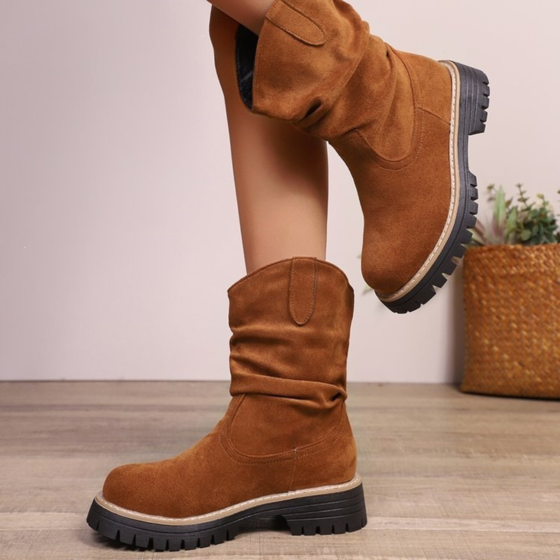 Slouchy Shaft Platform Mid Calf Boots