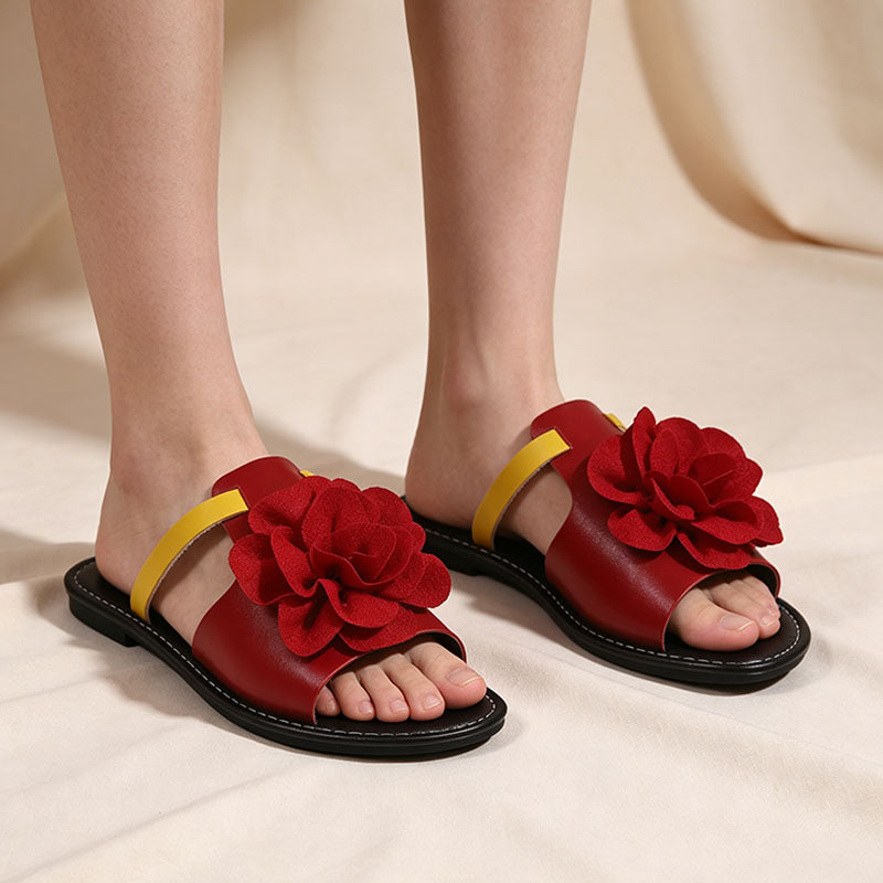 Color-block floral sandals