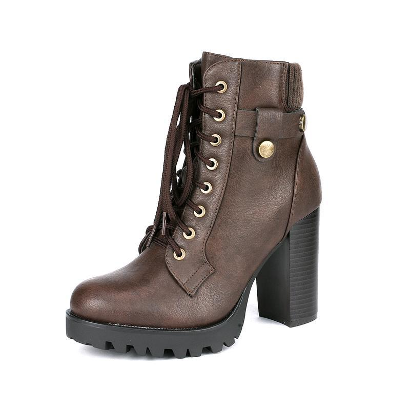 Women’s lace-up platform ankle boots with block heels