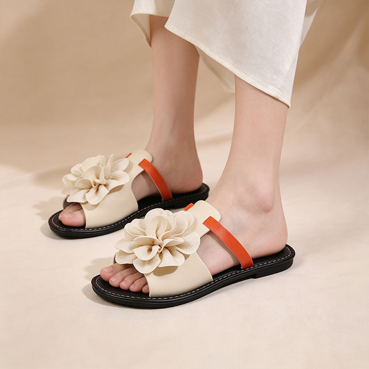 Color-block floral sandals