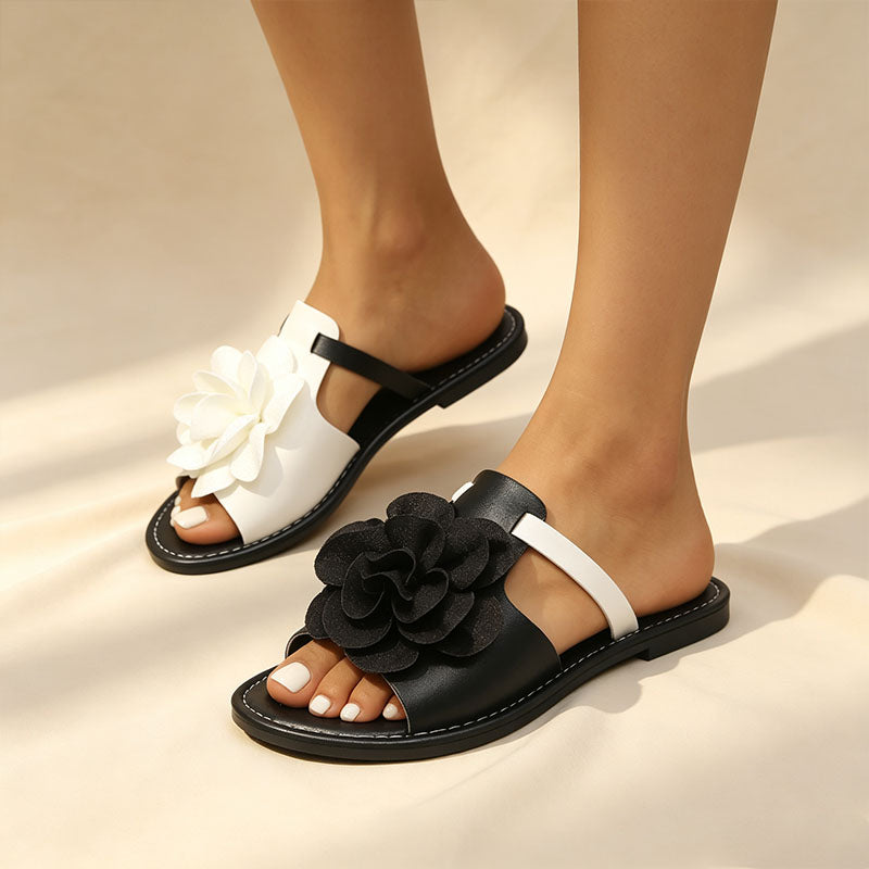Color-block floral sandals