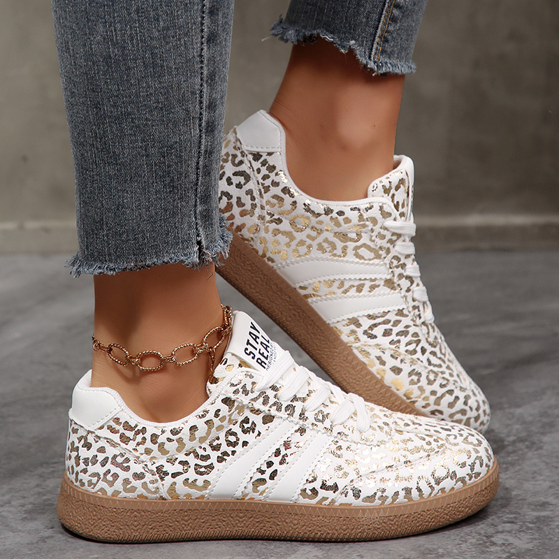 Glossy iridescent leopard-print low-top sneakers