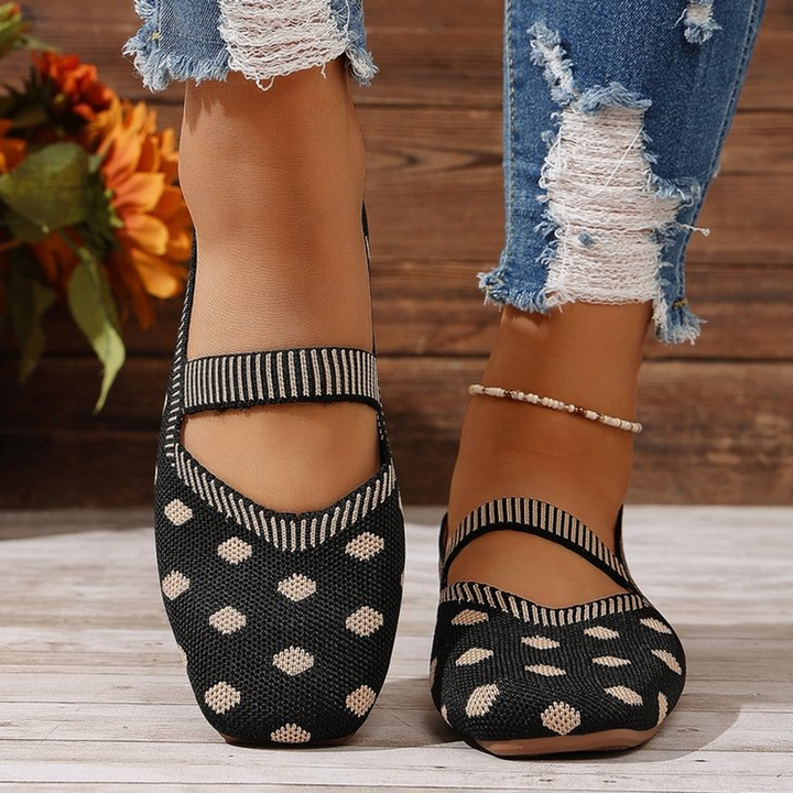 Polka Dot Knit Mary Jane Flats