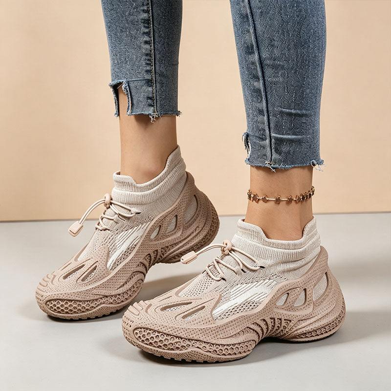 Stylish drawstring mesh platform sneakers