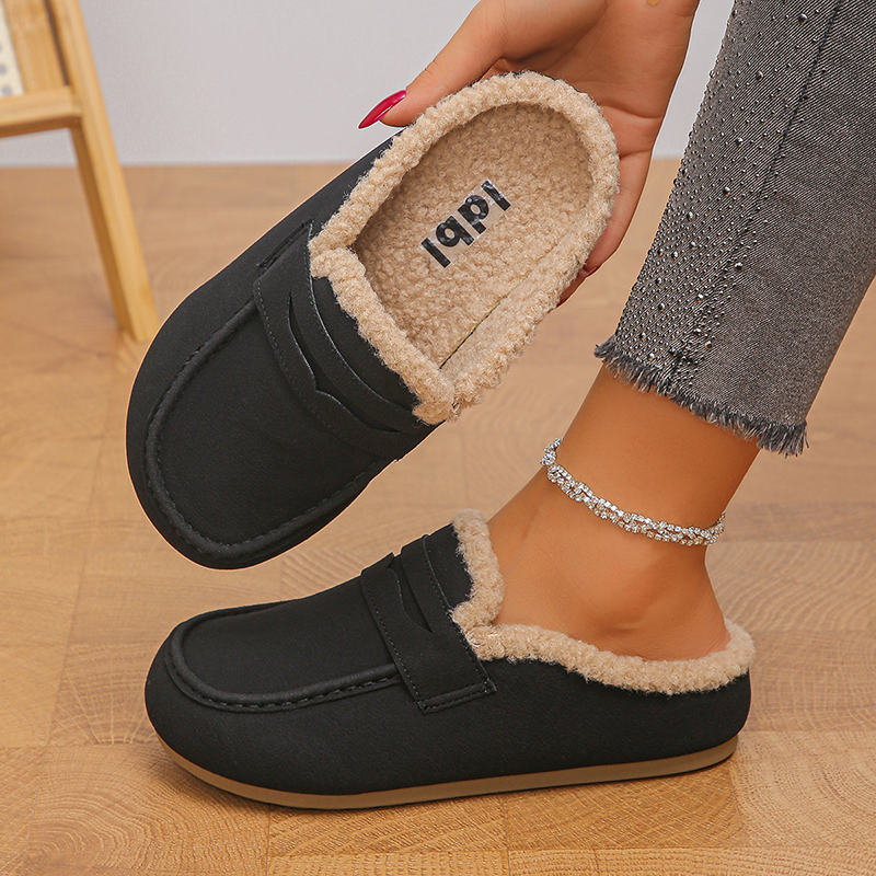 Women Fleece Lined Slip‑On Moccasin Mule Slippers