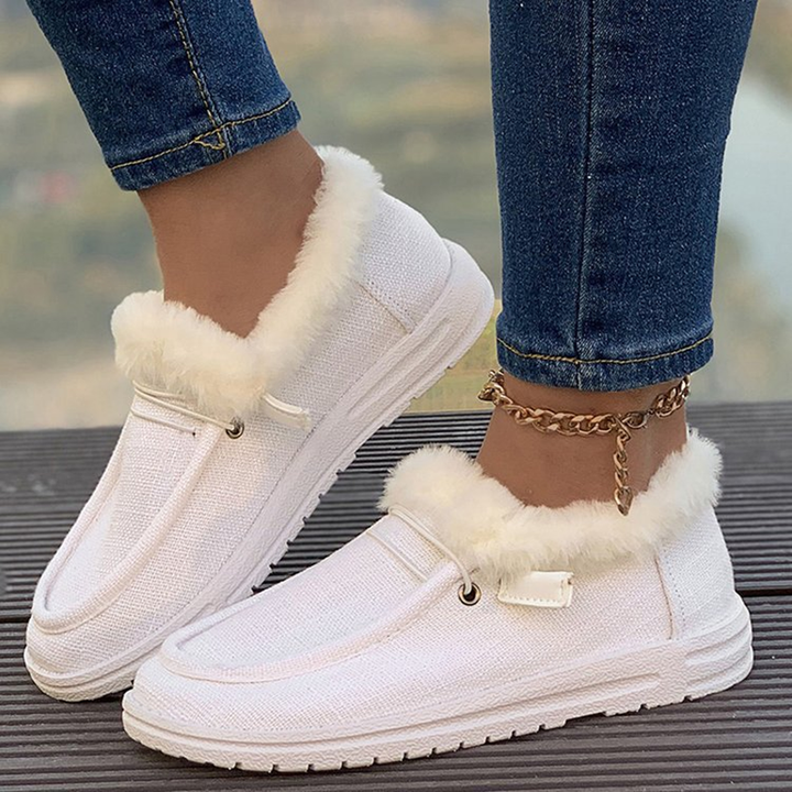 Retro Canvas Platform Loafers with Plush Trim