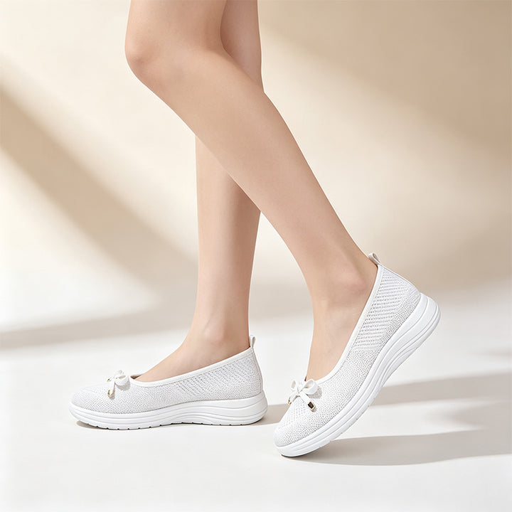 Women Bow Knit Slip On Wedge Casual Shoes