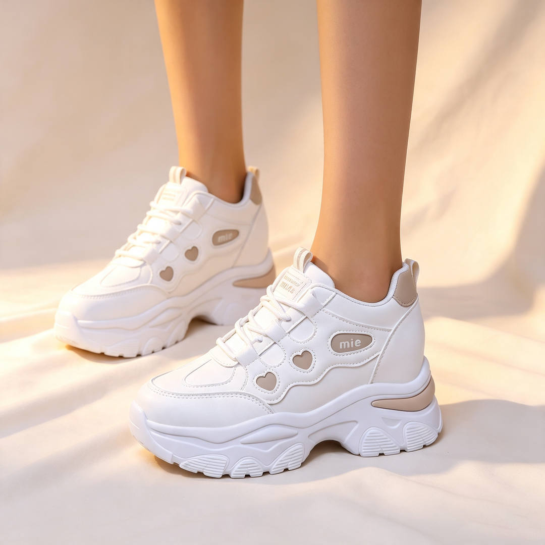 Soft Heart Detail Hidden Wedge Platform Sneakers