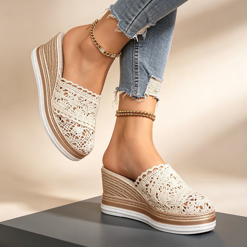 Crochet Lace Espadrille Wedge Mules