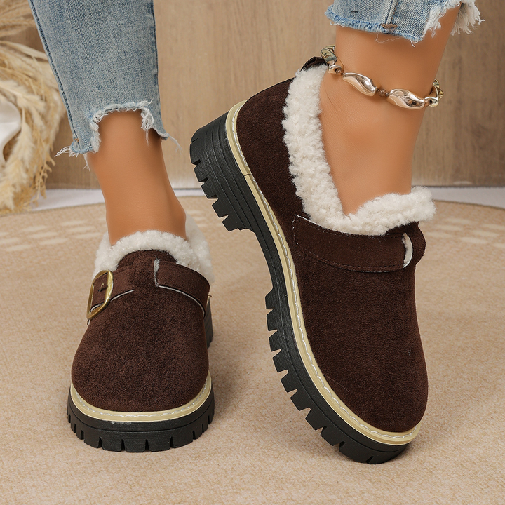 Women Fleece Lined Buckle Platform Loafers