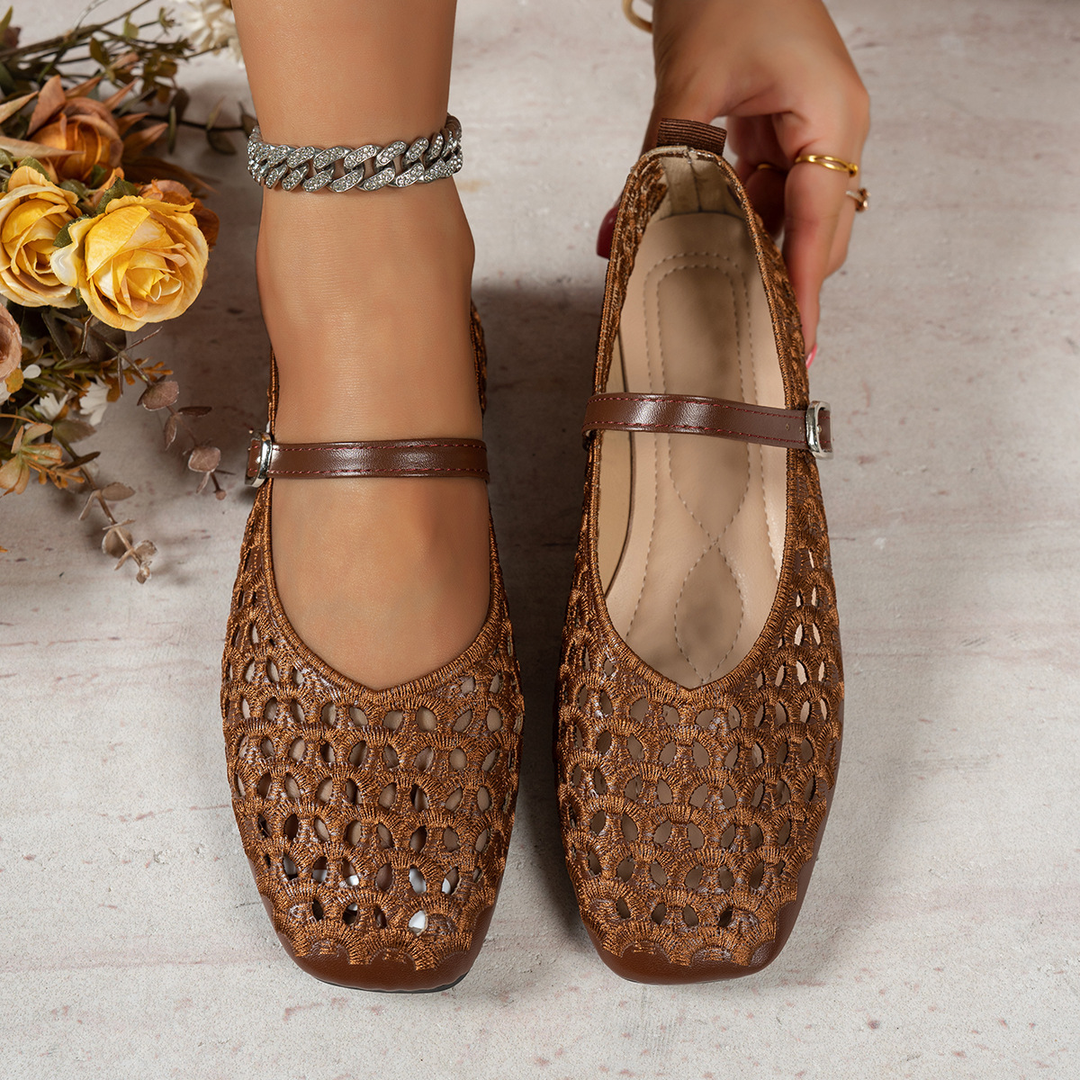 Buckle Strap Hollow Flat Sandals