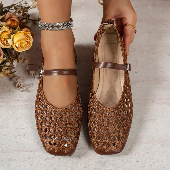 Buckle Strap Hollow Flat Sandals